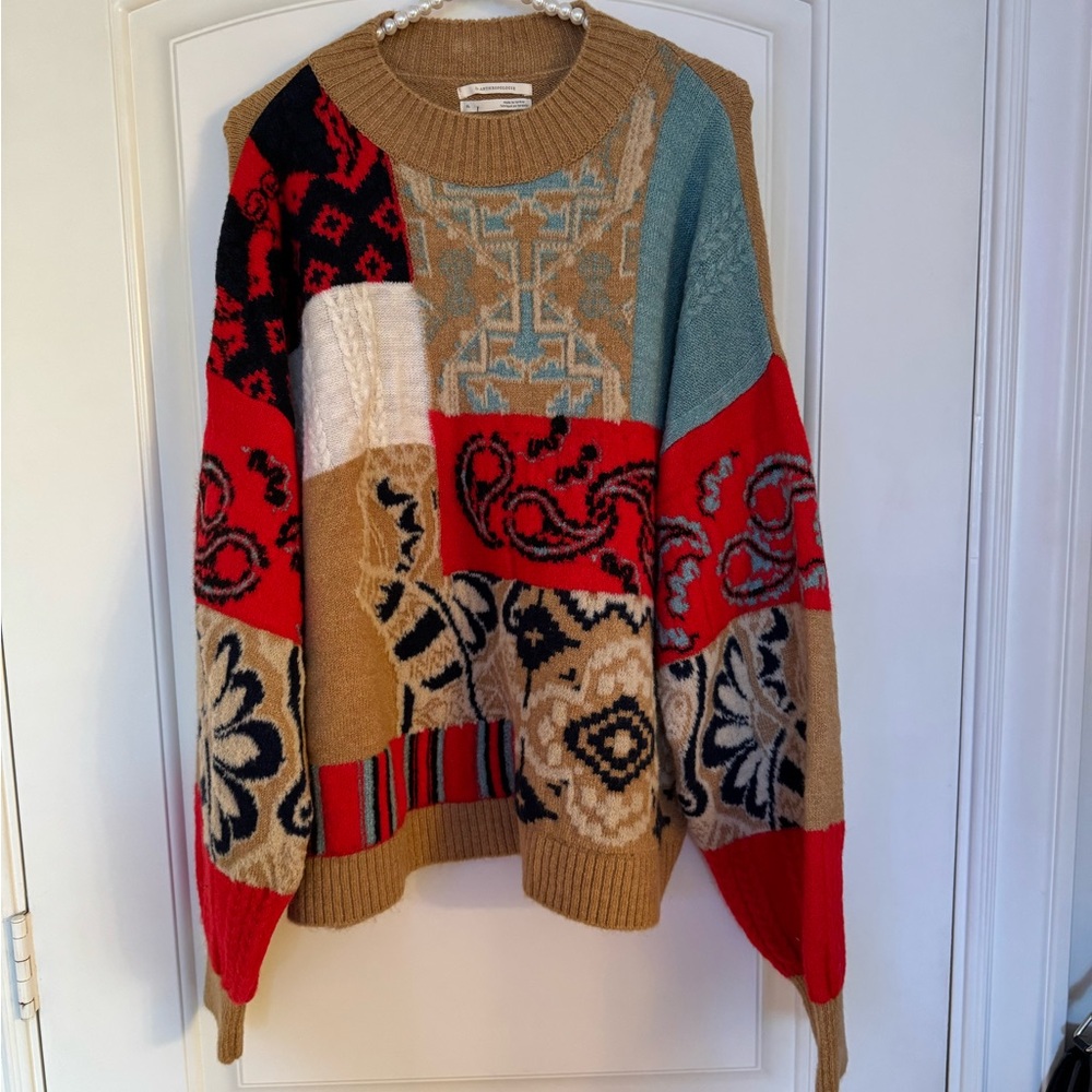 NWT Anthropologie Multicolor Patchwork Sweater - Size XL
